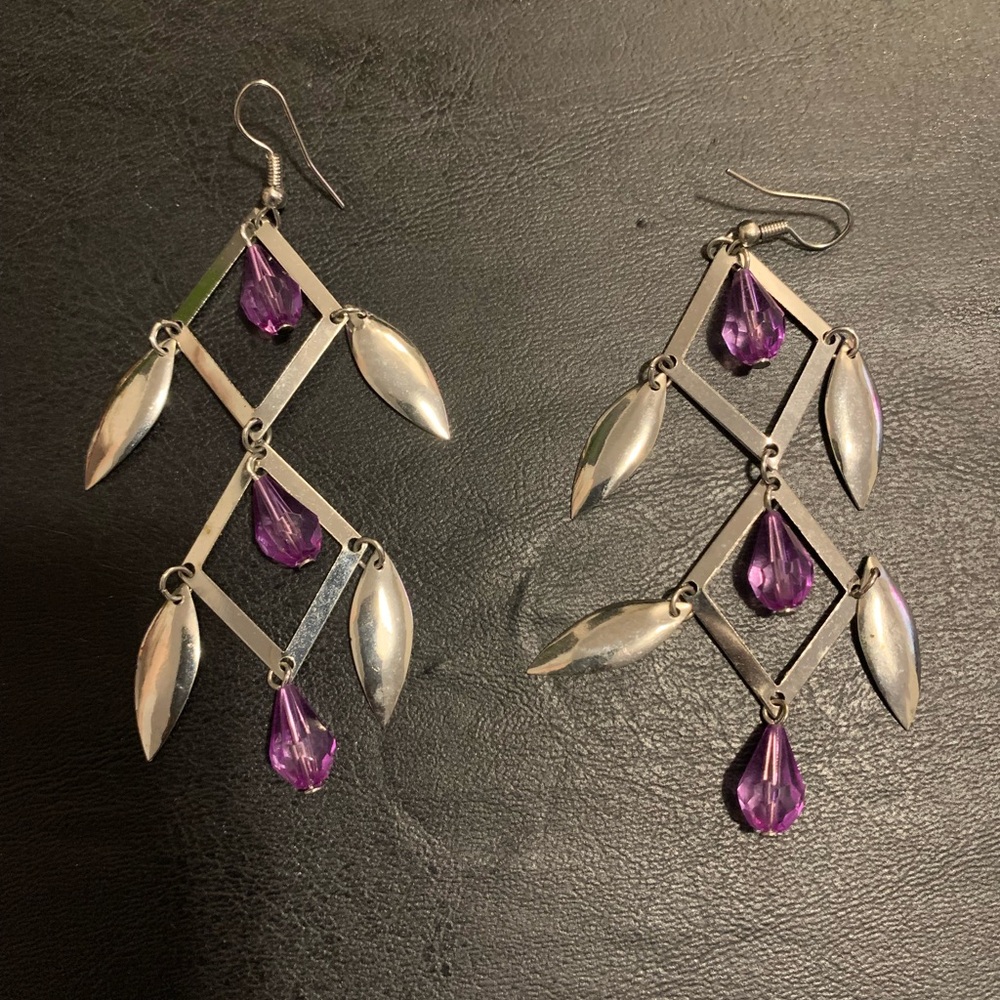 Source Unknown Silver and Purple Geometric Earrings